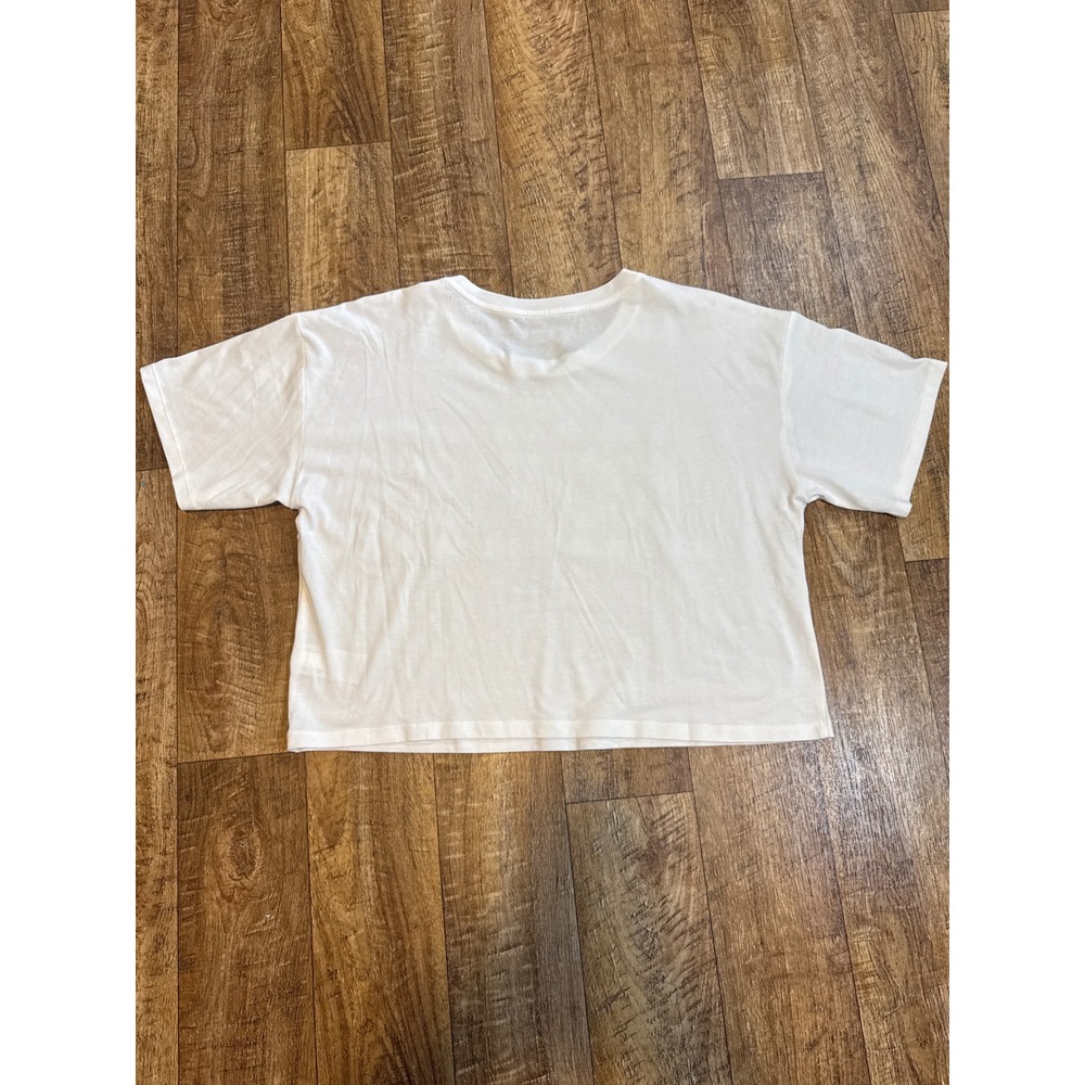 Michael Kors Womens White Gold Foil Logo Crop Top Tee Shirt Medium beach golden - Picture 2 of 6